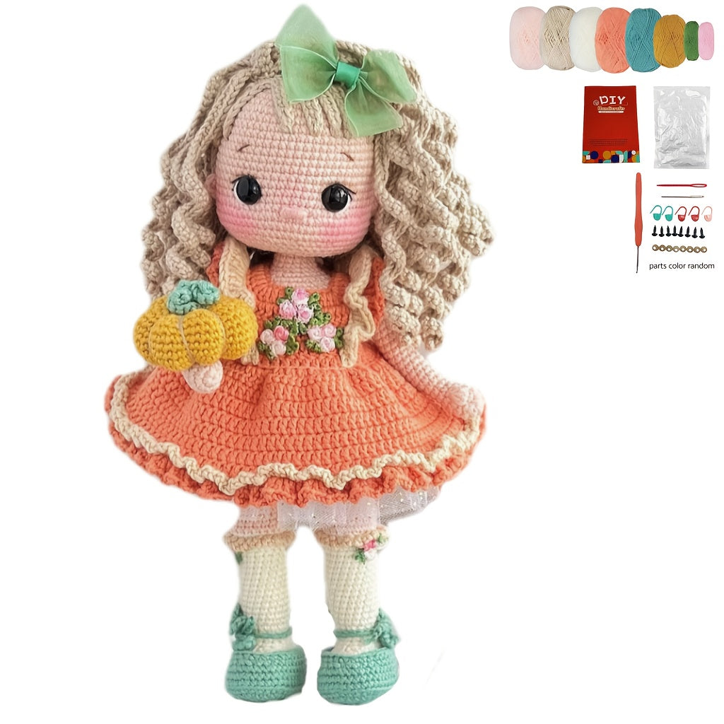 1 Beginner Princess Crochet Kit,Crochet Kit for Adults Beginners with Step-by-Step Text Tutorial,Pumpkin Girl DIY Knitting Kit,Cute and Fun Home Decor Ornaments,Birthday Valentine's Day Holiday Gifts