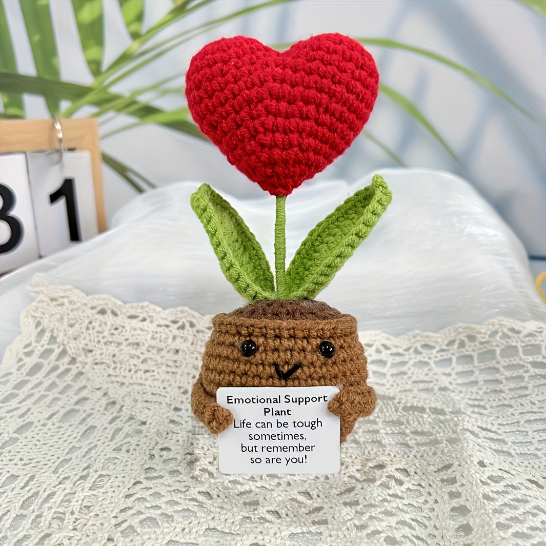 3 Handmade Soft Crochet Heart-Shaped Flower Pot,Decorated with sunflower,Emotional Support Plants,Suitable for birthday gifts and room decoration