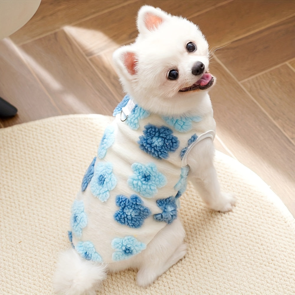 plaid Floral Fuzzy Double Layer Pet Vest,Suitable for Small to Extra Small Size Dogs and Cats - Keep Warm、Non-waterproof Autumn and Winter Clothing,With snap button,green/purple、Blue/Pink、Brown/Orange Optional,Pet Winter Clothing|Fashion Pet Clothing|Snap