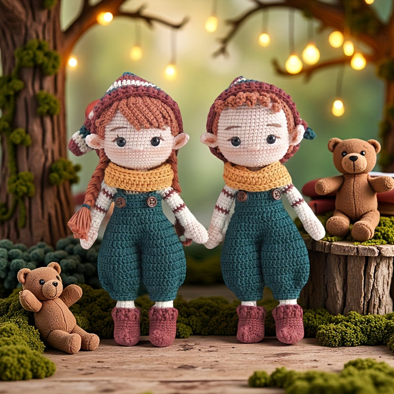 2Pcs Crochet Kit for Beginners with Characters,Crochet Kit for Adults,With Step-by-Step Textual Tutorial,Couple Elves DIY Woven Kit,Cute and Fun Spring Summer Home Decor Ornaments,Birthday Valentine's Day Holiday Gifts