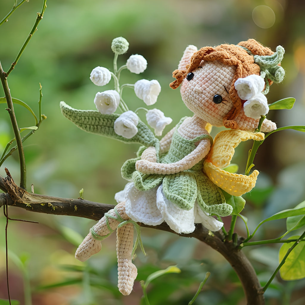 1pc/set, beginner DIY crochet set, Lily of the Valley flower fairy Girl, DIY crochet materials include yarn and hooks, complete DIY handicraft set with crochet teaching steps, perfect for home decoration and gifts, suitable for experienced crochet enthusi