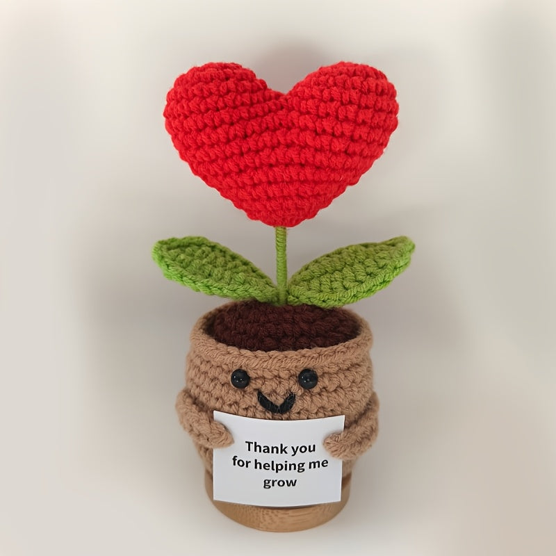 Handmade Crochet Sunflower Doll with Inspirational Card - Fabric Positivity Gift for Coworker, Friend, Teacher, Sister, Mom - Christmas, Birthday, Thank You Present for Women & Men - Home Decor No Electricity Needed, Crochet Doll
