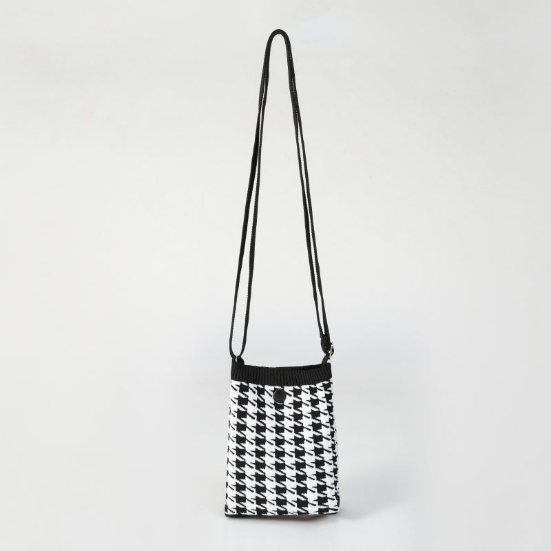 Black and White Houndstooth Crossbody Small Bag for Women, Fashionable Versatile Retro Mini Portable Phone Small Square Bag