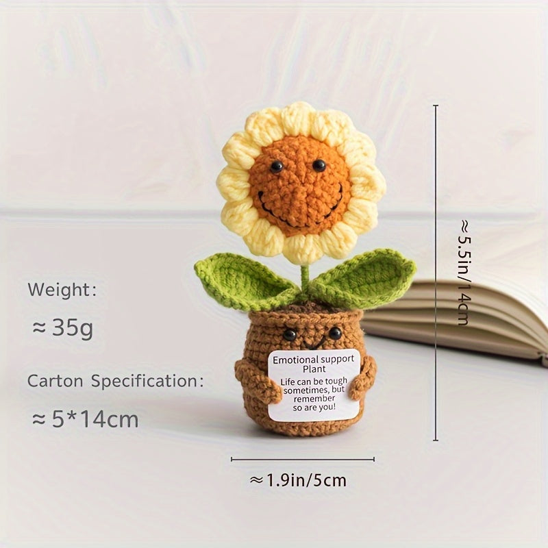 Handmade Crochet Sunflower Potted Plant with Inspirational Quotes - Rainbow Smiley Face Artificial Flower,Home、Office or desktop decoration - Mother's Day、Perfect choice for Valentine's Day or graduation gifts