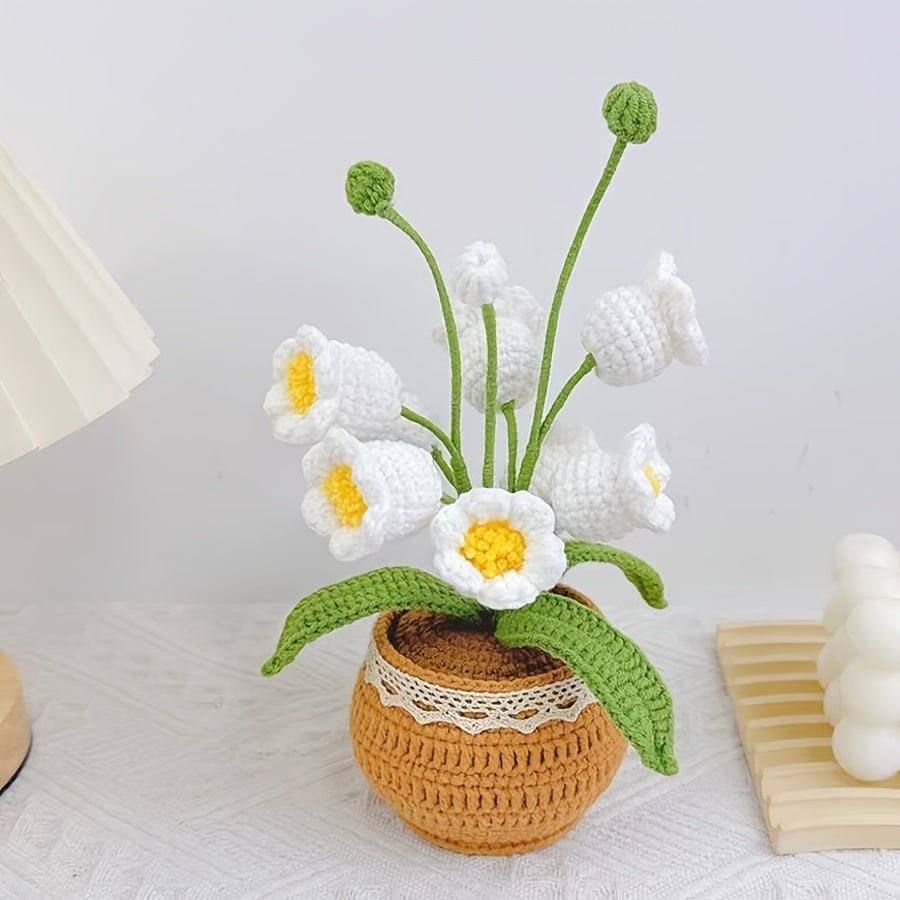 Handmade Crochet Finished Lily of the Valley Potted Plant Home Office Decorations and Arrangements