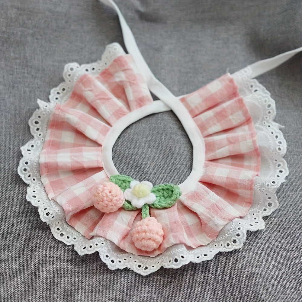 1Hand-woven Princess Collar Cat,Pet Scarf with Plaid Bow,Tie-back Collar,Suitable for Small Size、Medium、Large Dog Breeds,Pet Accessories/Adjustable/Photo Props,XS-Sm-L