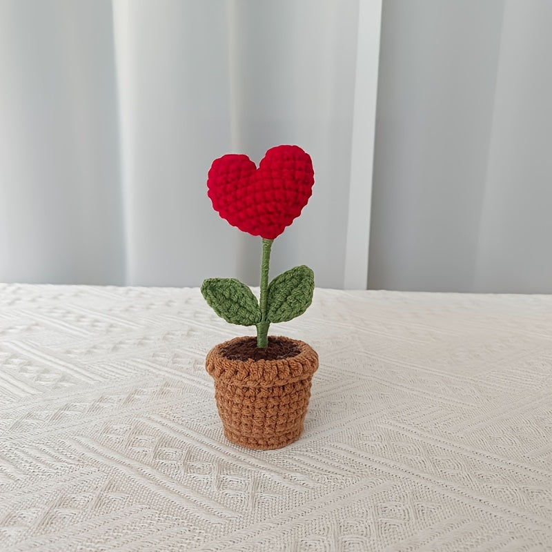 1pc Valentine's Day Gift Heart-Shaped Potted Plant,Hand-woven Artificial Flower Decoration,Home Decor Small Ornaments