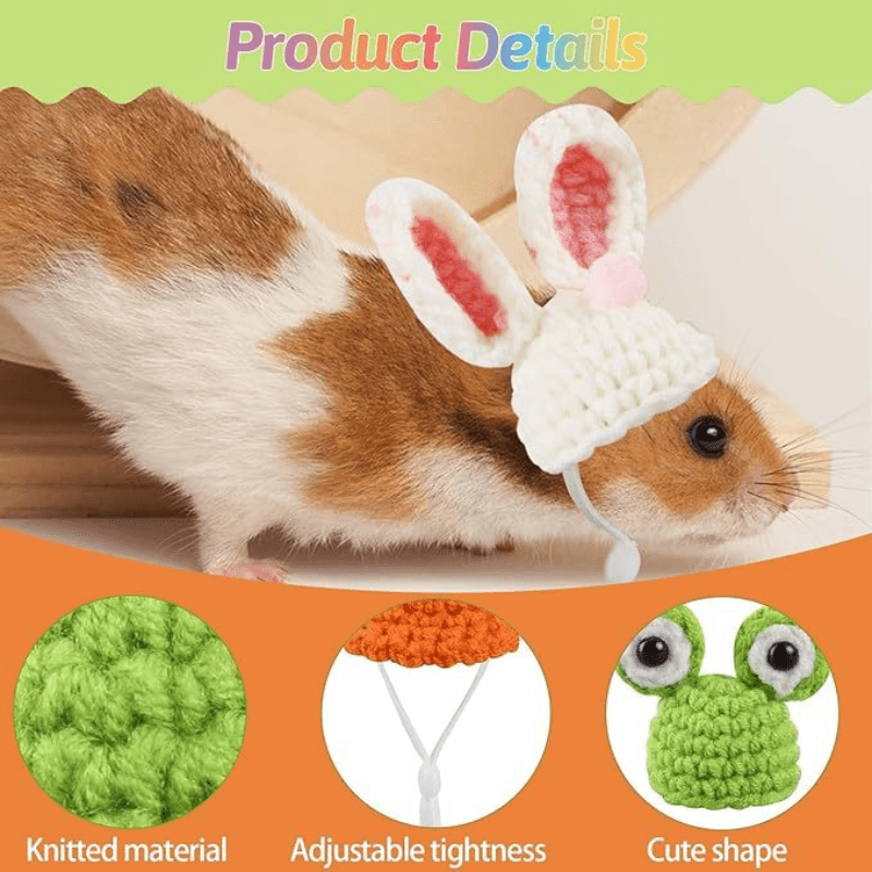4 Pack of Handmade Crochet Animal Hats,Suitable for Hamsters、Small Pets and Reptiles - Polyester Comfort Hat,Decorated with cute ears and eyes,Suitable for Christmas and Winter