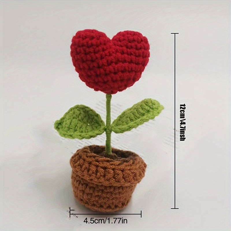 1pc Valentine's Day Gift Heart-Shaped Potted Plant,Hand-woven Artificial Flower Decoration,Home Decor Small Ornaments