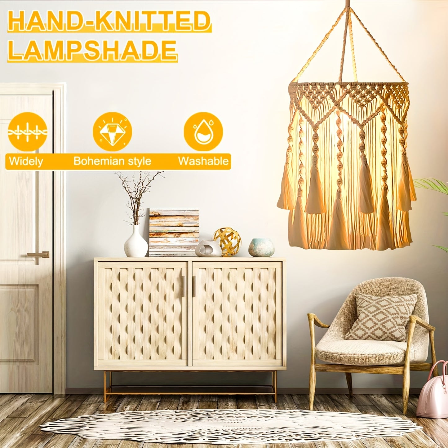 Bohemian Handwoven Fabric Lampshade,Suitable for desk lamps、Floor lamps and chandeliers - White,Rectangle,Fits most standard light fixtures,Artistic Home Decor,Living room lamp