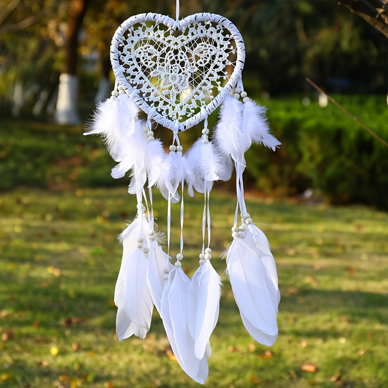 Nordic Bohemian Style Woven Hanging Decoration White Creative Hollow Heart-Shaped Dream Catcher Ramadan Decoration Home Islamic Muslim Eid Gift Eid Mubarak Party Decoration