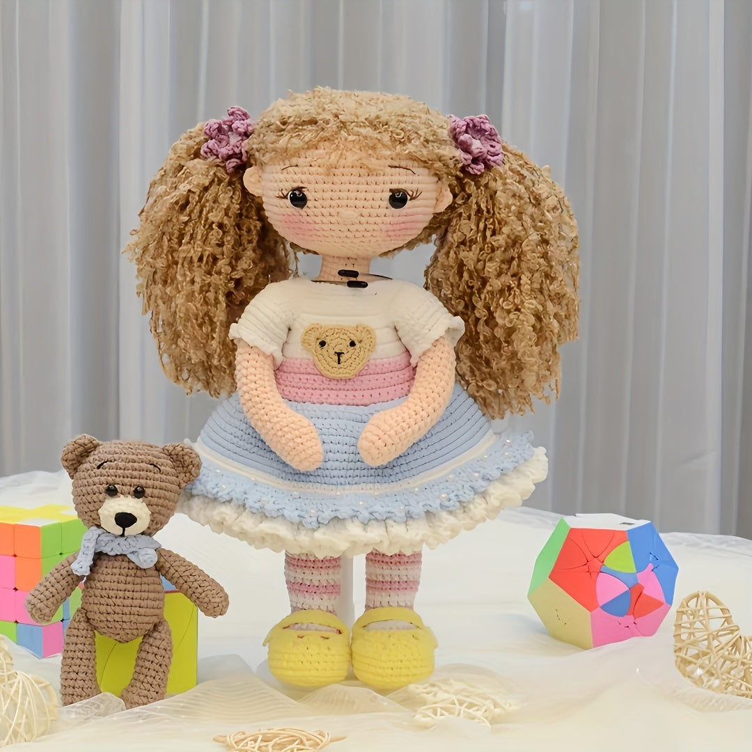 1Beginner Princess Crochet Kit,Adult Step-by-Step Crochet Kit,Curly-haired Girl and Bear DIY Woven Kit,Cute and Fun Spring and Summer Home Decorations,Birthday and Valentine's Day Gifts