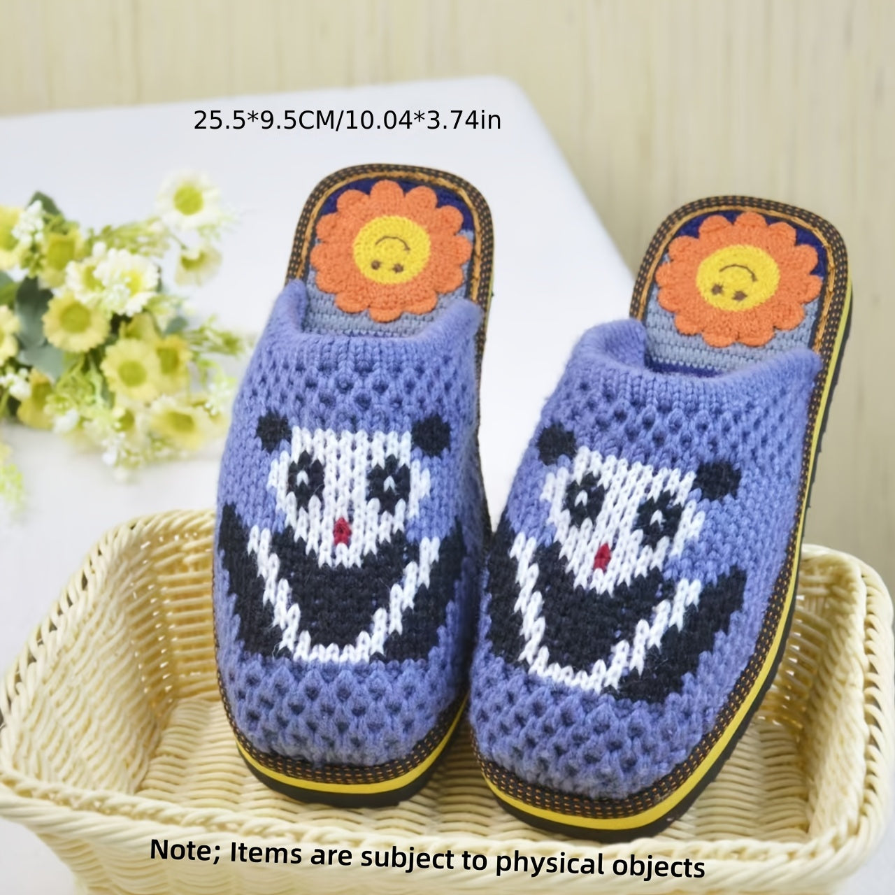 Handmade Crochet Slippers for Men and Women - Cozy Knit Home Shoes with Floral and Heart Designs, Artificial Silk Blend, Sky Blue/Pink, House Slippers