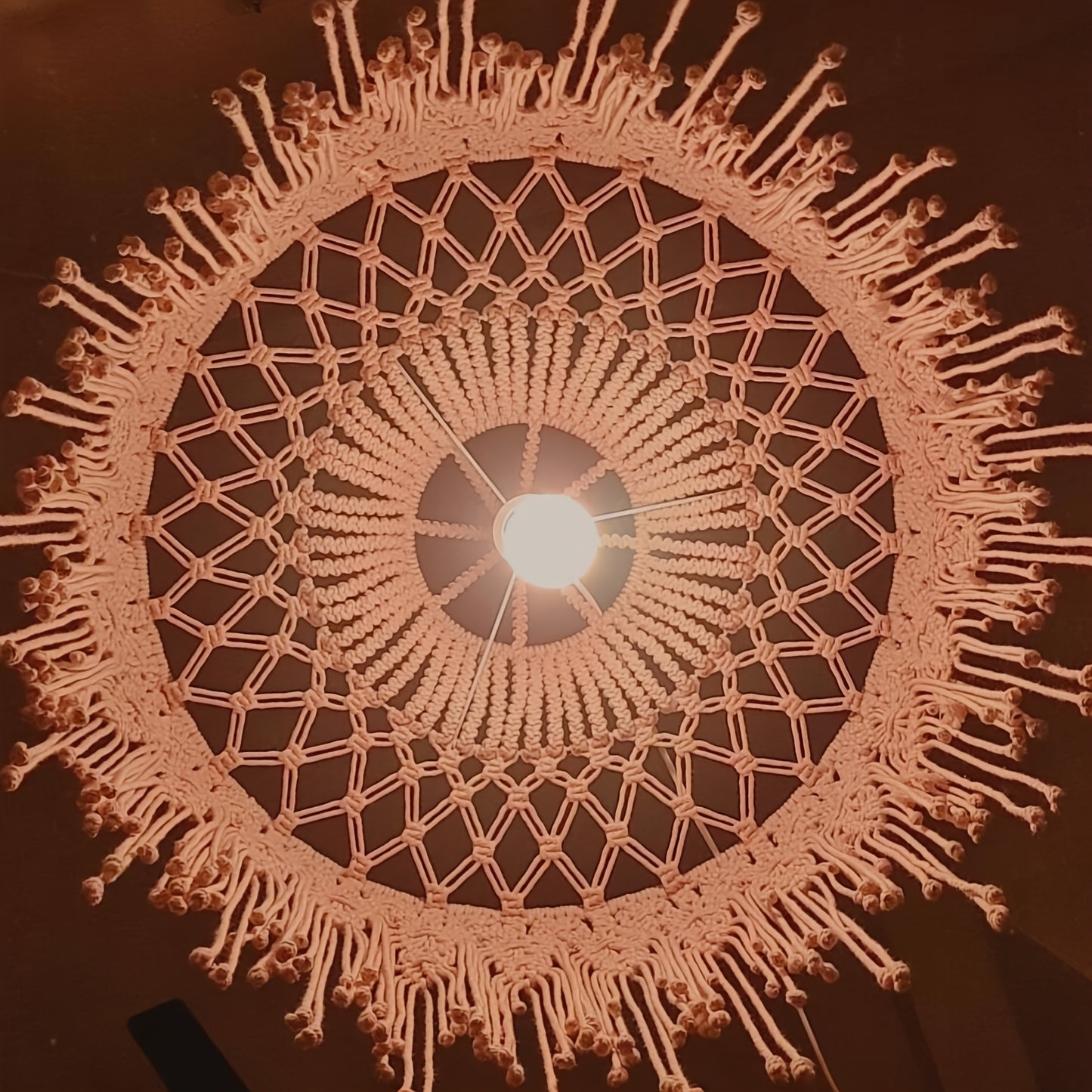 1Large Bohemian Style Woven Lampshade - Long Tassel Ceiling Light Shade,Beige/Waterfall Chain Design,Suitable for Living Room、Bedroom、Terrace - No Power Supply Required,Decorative Lighting Accents,Artistic Home Decor,Hand-woven Fabric,Exclusive for Interi
