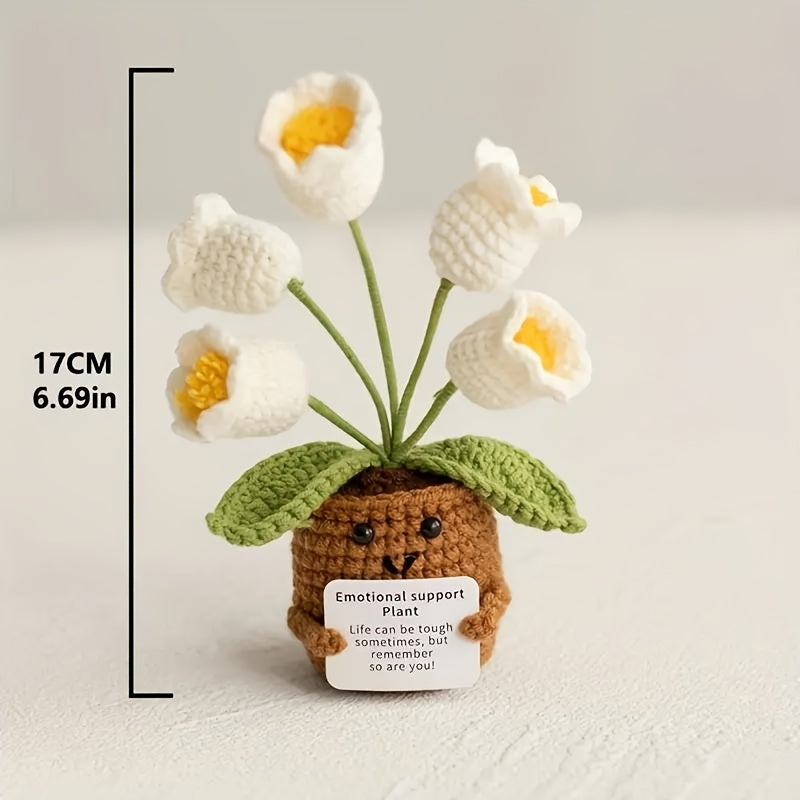 Handmade Crochet Sunflower Potted Plant with Inspirational Quotes - Rainbow Smiley Face Artificial Flower,Home、Office or desktop decoration - Mother's Day、Perfect choice for Valentine's Day or graduation gifts