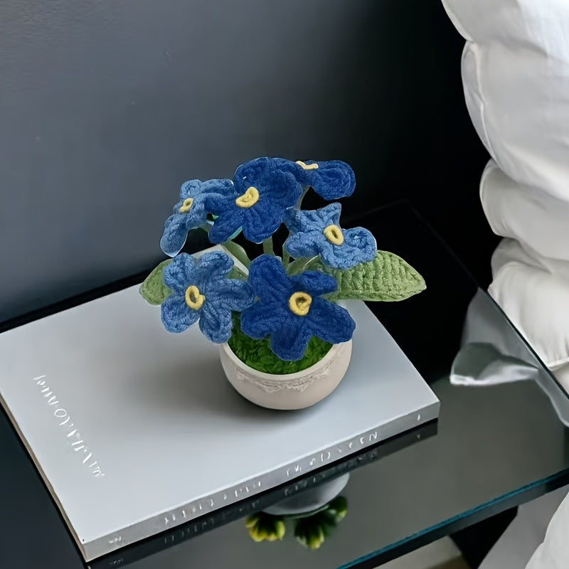 Forget-me-not Crochet Potted Plant - Handmade Floral Yarn Desk Home Decoration(Mini Bohemian Style Gift)