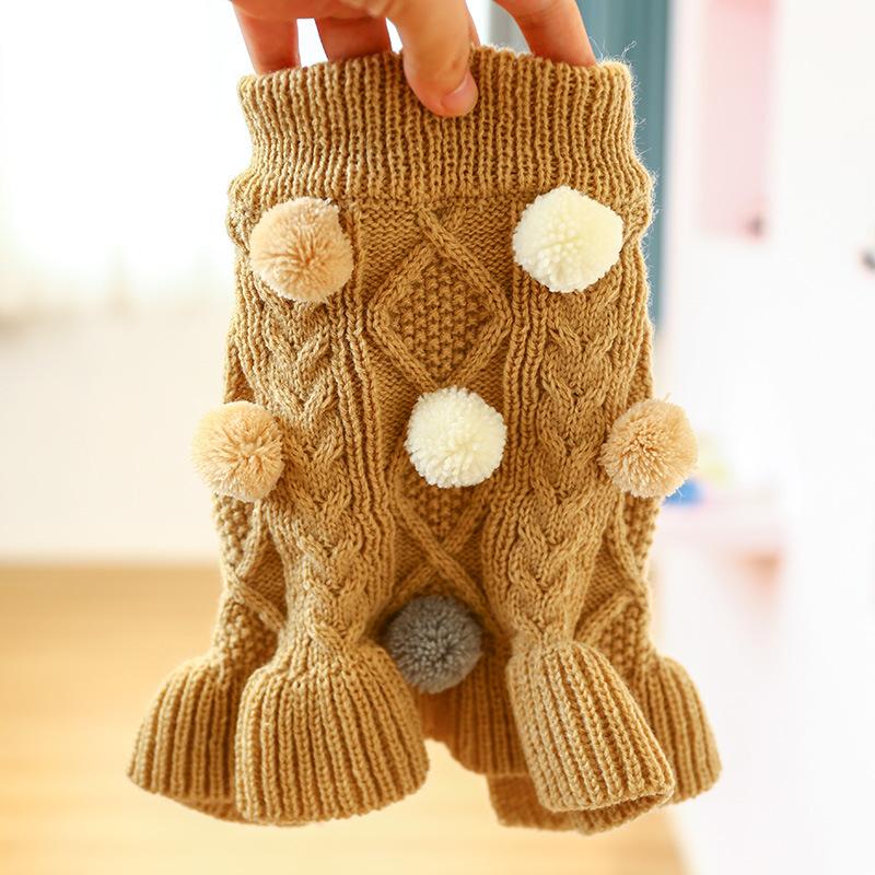 Puppy Pet Clothes Autumn Winter Knitted Warm Sweater Teddy Bichon Small Dog Pullover Yarn Dress-Pleated Wool Dress