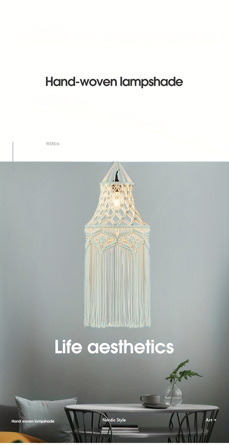 1Bohemian Style Handwoven Geometric Pattern Lampshade - Rectangular Fabric Lampshade with Tassel Trim,Suitable for Living Room、Bedroom、Office Art Decoration(Does not include lamp body),Cozy Room Decoration,Craftsmanship