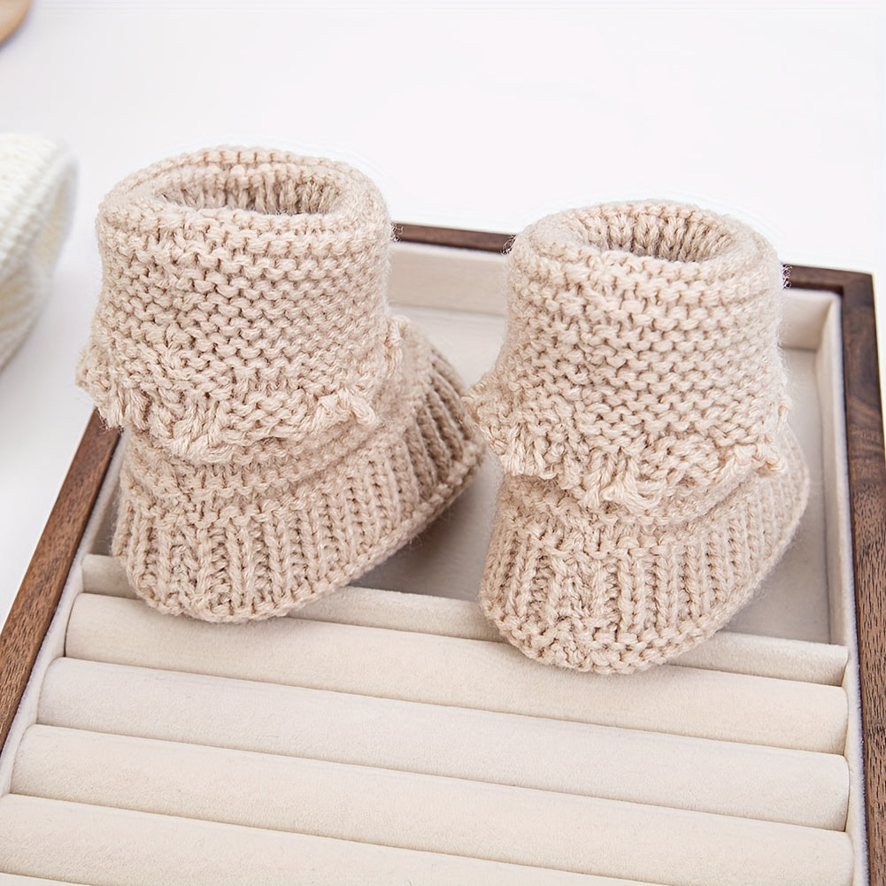 2Double/Bag 0.0-39.37Foot Baby Knitted Short Socks Solid Color Crochet Walking Socks Cream White Short Ankle Socks Baby Boy Clothing Birthday Gift