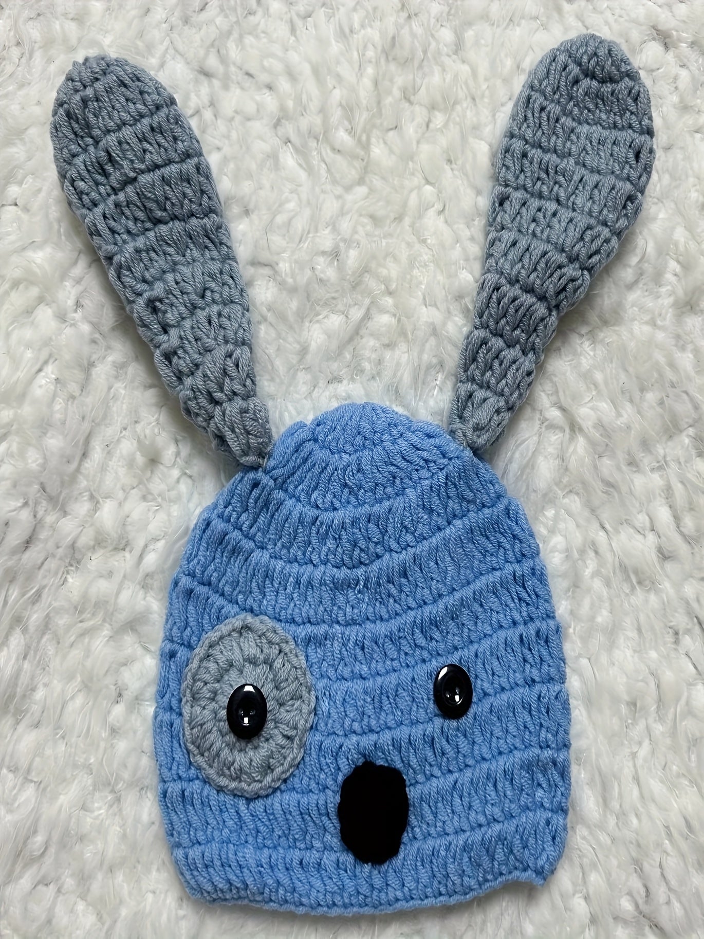 Cute Blue Dog Hat Costume,Suitable for Newborns - Soft Knitted Baby Photo Props,Short Sleeve,Loose,Suitable for All Seasons,Animal Theme Design,Baby Clothing