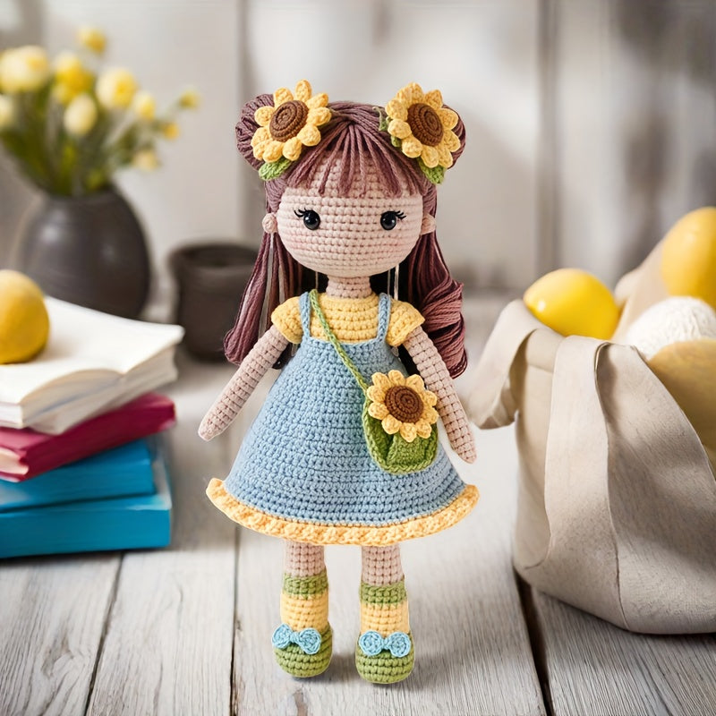 1Set Princess Crochet Kit for Beginners, Beginner Crochet Kit for Adults with Step-by-Step Text Tutorials, Sunflower Girl DIY Crafts for Adults, Birthday Festival Gifts, Cute Funny Modern Home Decorative Ornaments