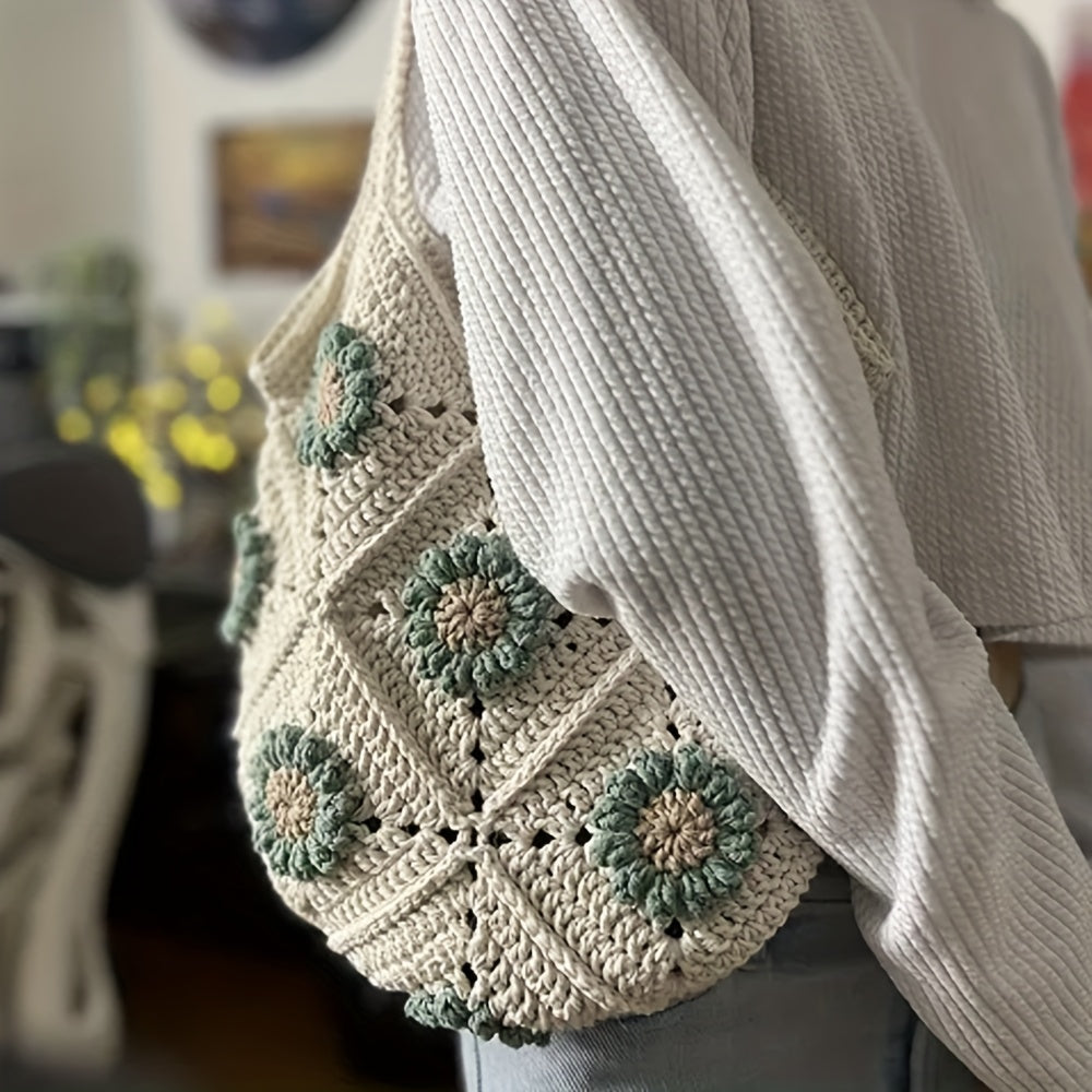 Beginner Crochet Kit - Floral Plaid Handbag - Complete Set of Crochet Tools,Contains high-quality yarn、Tutorial。Suitable for Families、Friends、Perfect gift for couples,Christmas、Halloween and summer decorations, etc