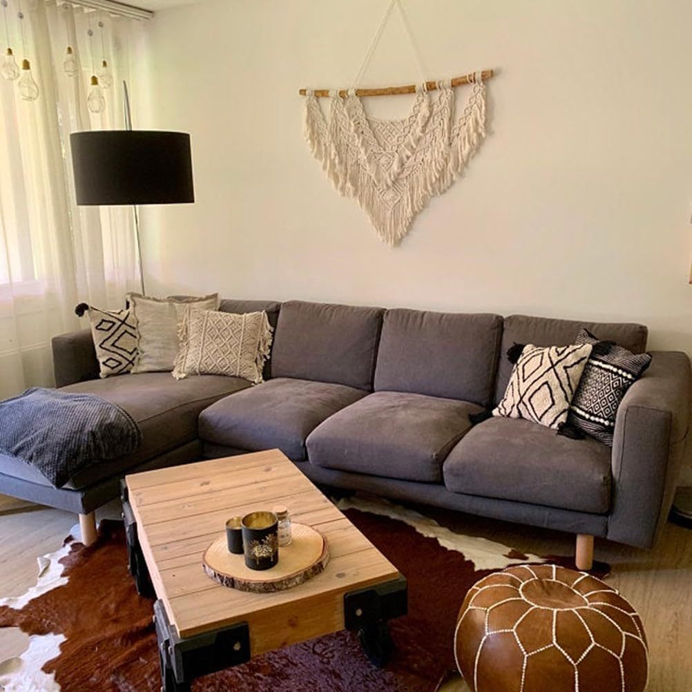 39 Inches Wide x 31 Inch Long Bohemian Style Driftwood Wall Hanging Tapestry,Featuring white tassels and intricate crochet patterns - Perfect for Bedroom、Living Room、Apartment and Wedding Decoration、Home Decoration and Accessories