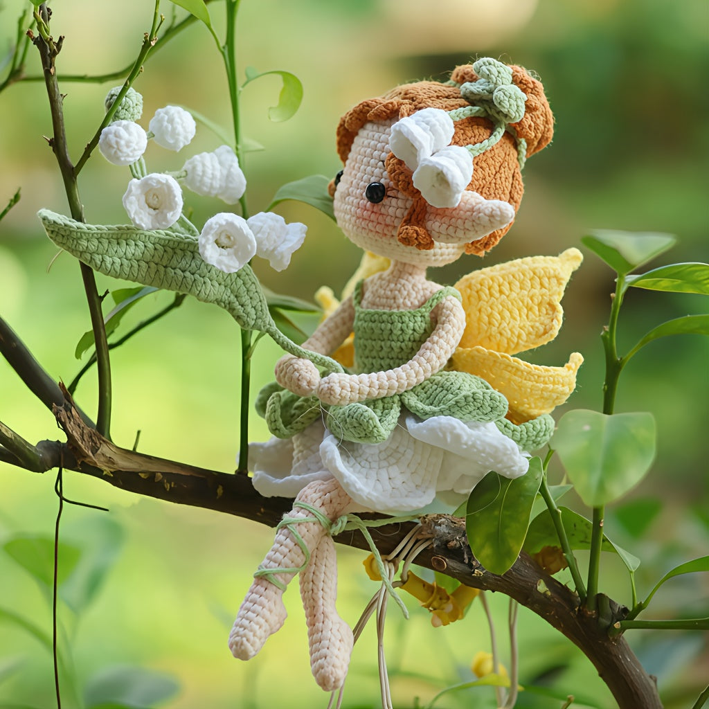 1pc/set, beginner DIY crochet set, Lily of the Valley flower fairy Girl, DIY crochet materials include yarn and hooks, complete DIY handicraft set with crochet teaching steps, perfect for home decoration and gifts, suitable for experienced crochet enthusi