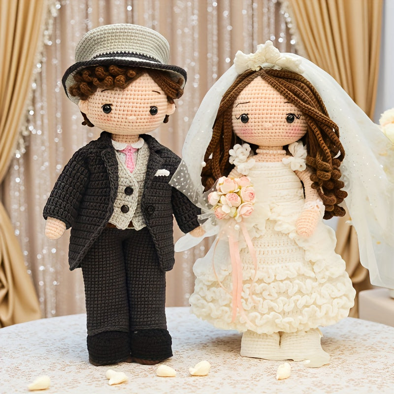 Beginner Crochet Kit for Adults - DIY Newlywed Couple Pattern Yarn Set with Step-by-Step Video Tutorials, Romantic Wedding Figurine, Ideal for Home Decor and Gifts, Beginner Crochet Projects|Decorative Item|Knitted Texture, Crochet Kit for Beginners, Wedd