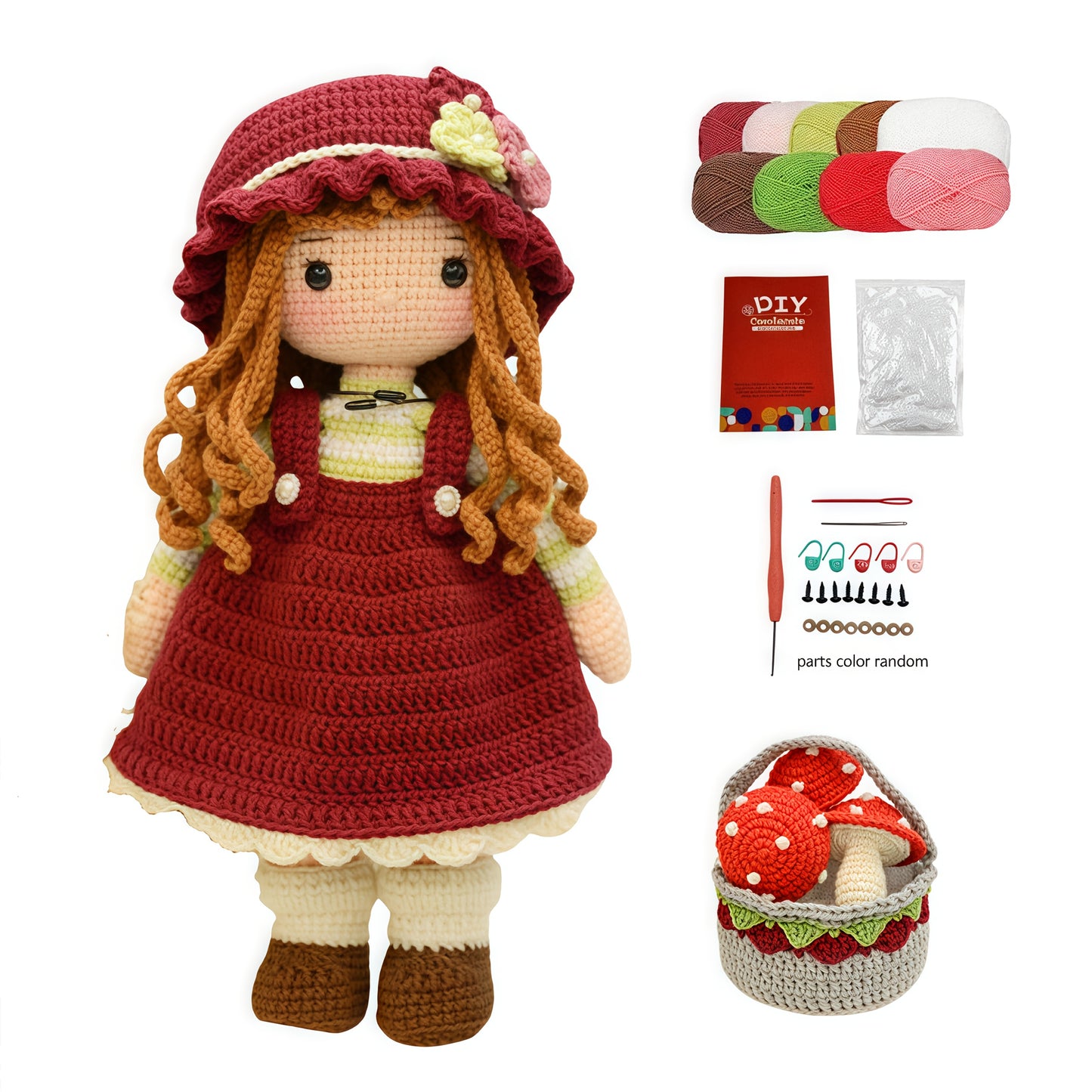 1Pieces/Set,Beginner Crochet Kit Little Girl Picking Mushrooms,Amigurumi Adult Handwoven DIY,Little Girl Picking Mushrooms Craft Kit,Attached with English instructions、Step-by-Step Teaching and Gift Packaging,Modern Home Decor Ornaments,Four Seasons Fabri