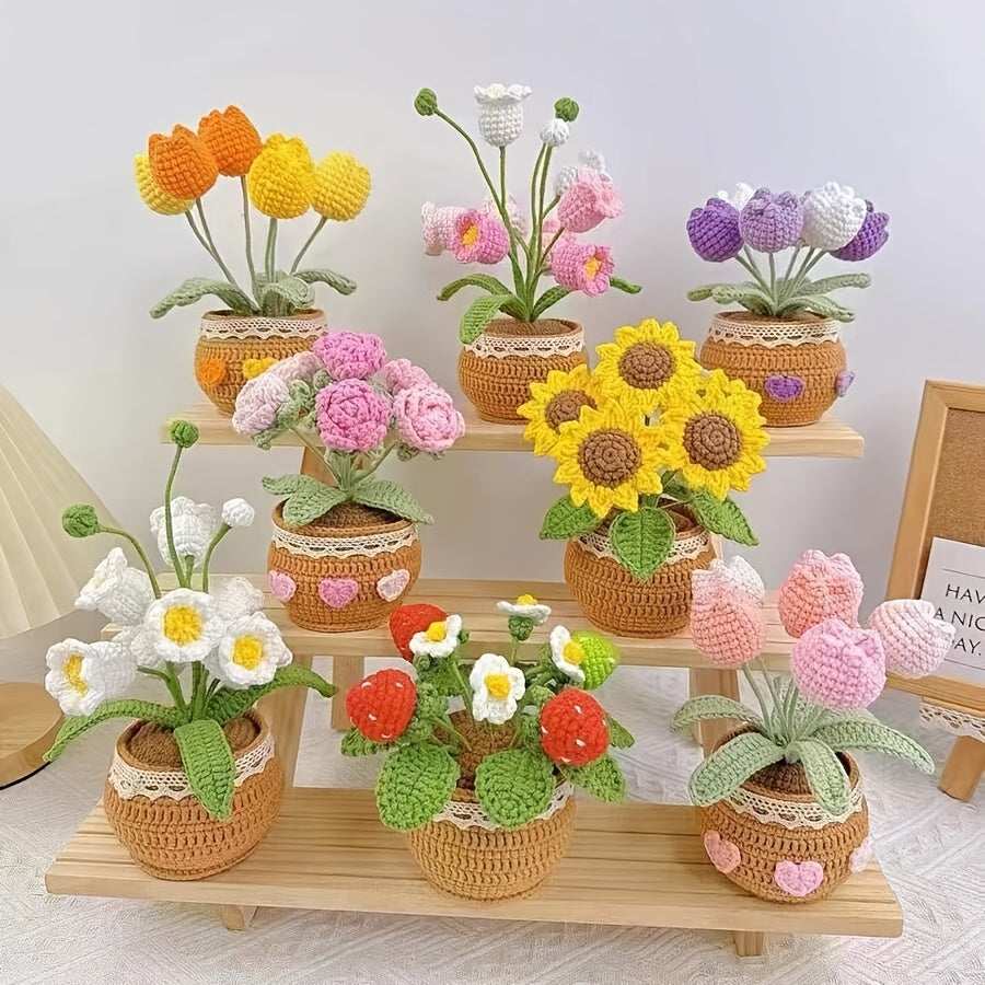 Handmade Crochet Finished Lily of the Valley Potted Plant Home Office Decorations and Arrangements