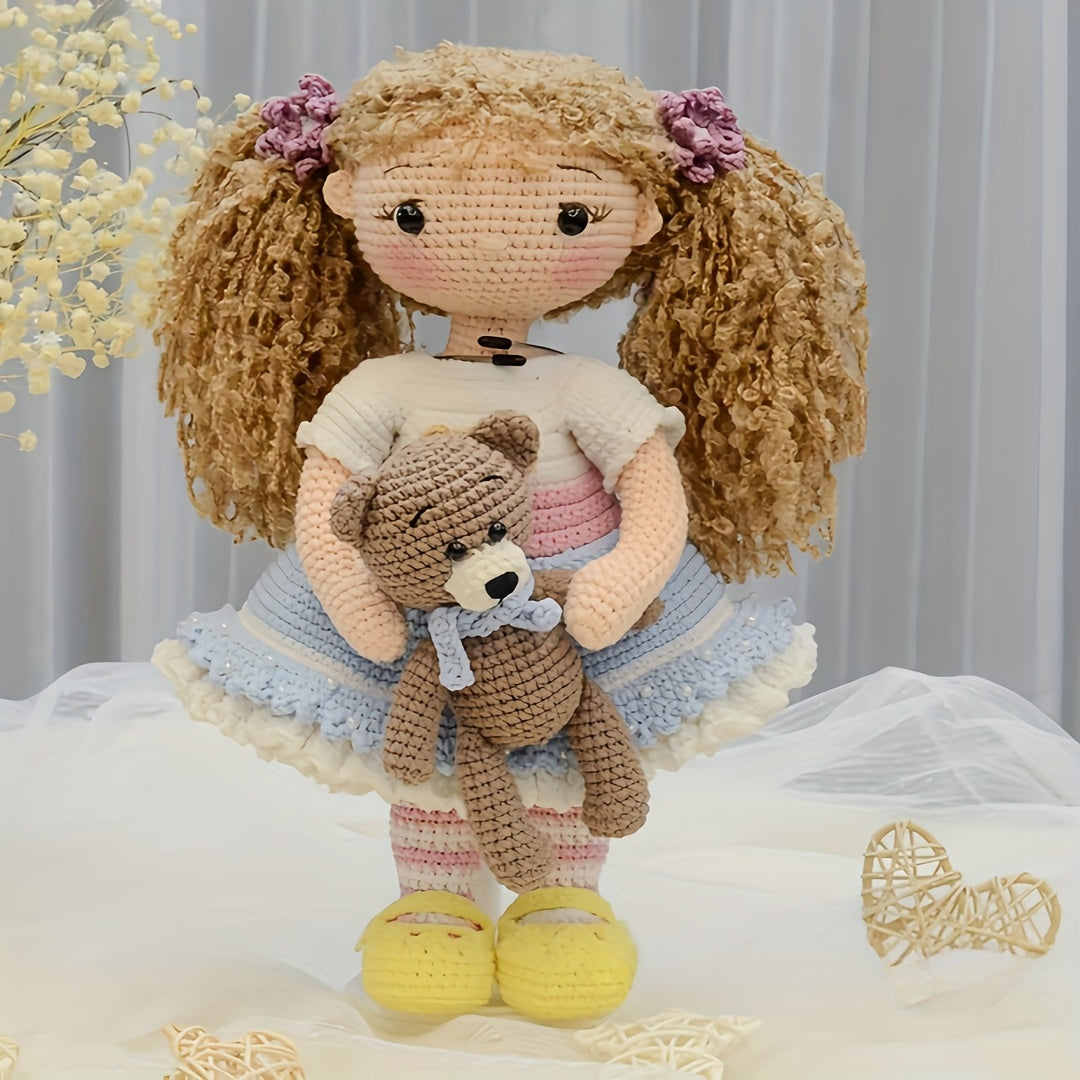 1Beginner Princess Crochet Kit,Adult Step-by-Step Crochet Kit,Curly-haired Girl and Bear DIY Woven Kit,Cute and Fun Spring and Summer Home Decorations,Birthday and Valentine's Day Gifts