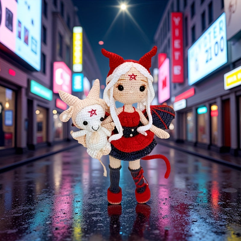 2Pieces/Set,Amigurumi Adult Crochet DIY,Red and White Witch and Little Devil,Suitable for Beginners,Includes all necessary materials for crochet,Paper English Basic Knitting Tutorial Manual,Exquisite Gift Bag,Healing Character Figurines,Can be used as a k