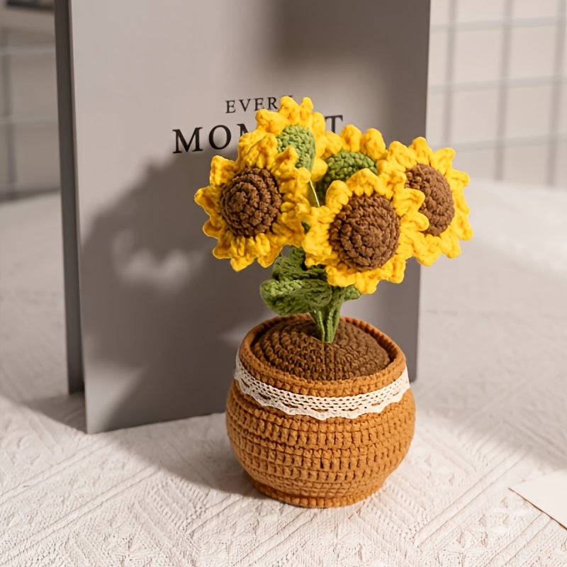 Room Decoration 1 Handmade Crochet Sunflower Potted Plant,Positive Vibration Polyester Fiber Desktop Decoration,Suitable for Living Room,Home Decoration,Christmas Decorations,Best Gift