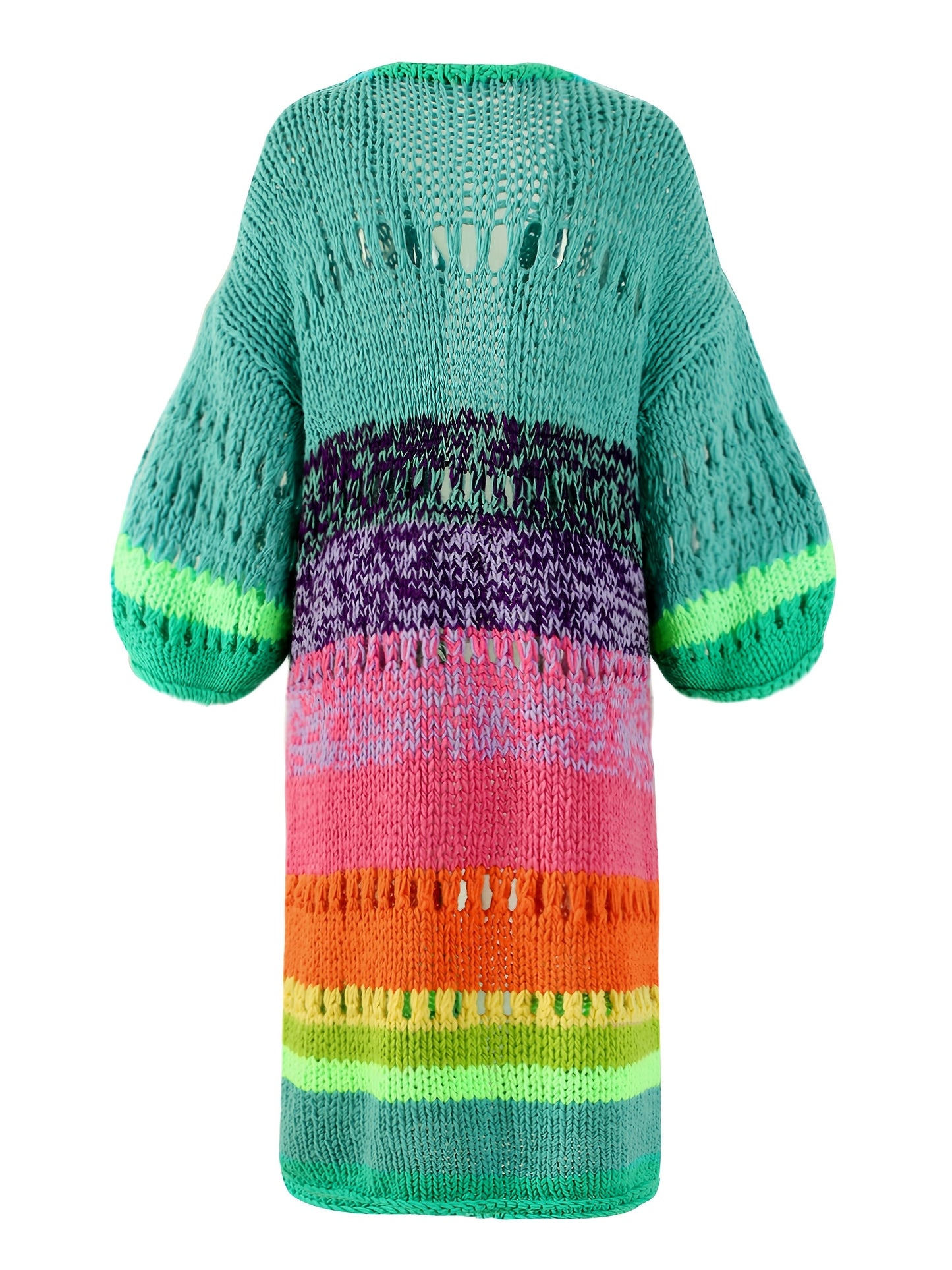 Luxurious hand- colorful Women's warm coat gradient bright color retro lantern sleeve ribbon cardigan fashionable boho long chic Women's coat Swimsuit Cover-ups K12