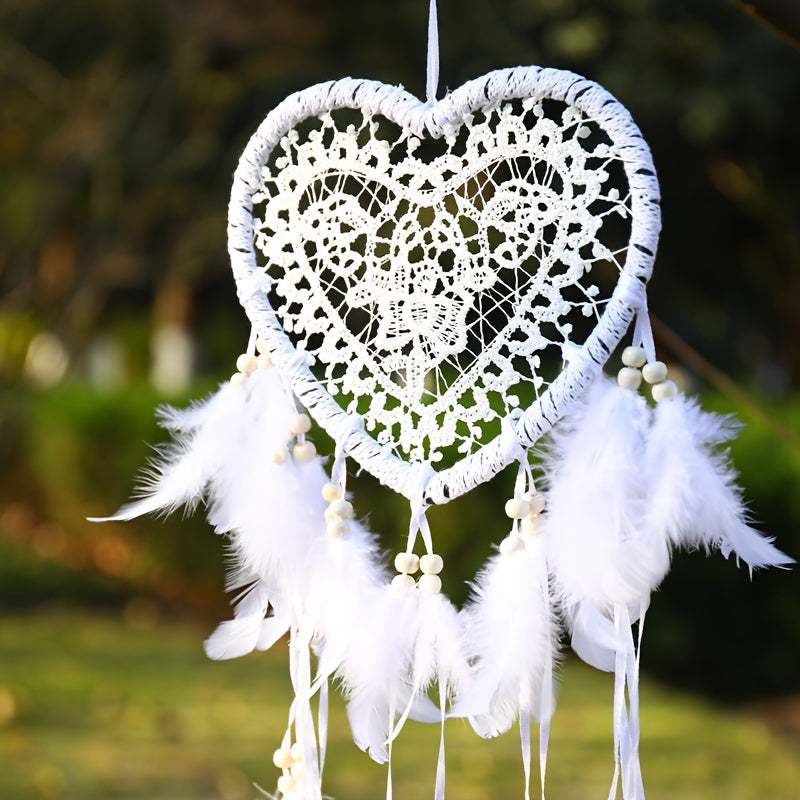 Nordic Bohemian Style Woven Hanging Decoration White Creative Hollow Heart-Shaped Dream Catcher Ramadan Decoration Home Islamic Muslim Eid Gift Eid Mubarak Party Decoration