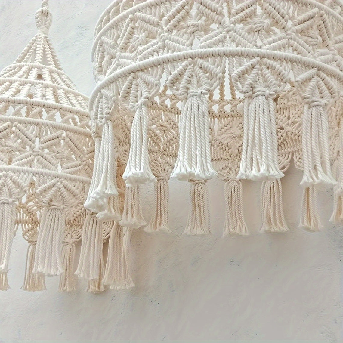 Bohemian Style Handwoven Tassel Lampshade - Large Decorative Hanging Lampshade,No Battery Required(Does not include lamp body),Handmade,Chandelier