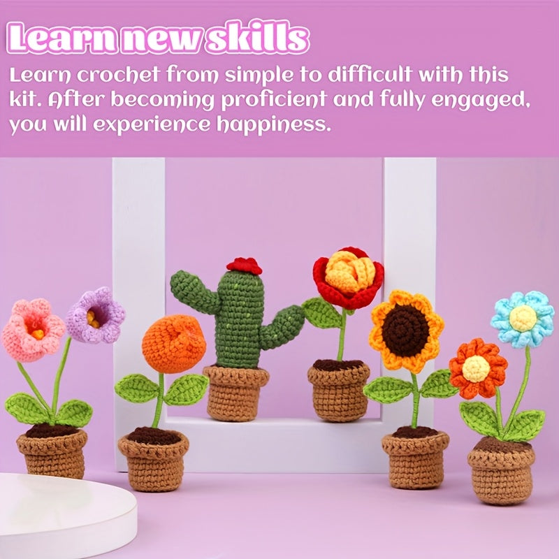 Beginner Crochet Kit,Flower Crochet Starter Kit,Home Decoration Yarn Kit with Step-by-Step Instructions and Video Tutorials
