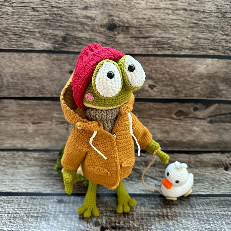 2Pieces/Set,Adult Handmade DIY Crochet Kit,Wearing a coat with a frog and duck,Non-Finished Product,With Step-by-Step Text Tutorial,Cute and Fun Spring Home Office Desk Decorations,Easter Christmas Valentine's Day Mother's Day Father's Day Party Favors Bi