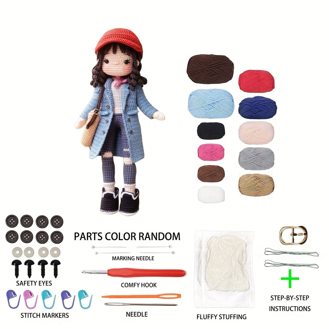 1pc/set, crochet material pack suitable for beginners, windbreaker coat girl, cool girl knitting kit with step-by-step video tutorials, a DIY knitting kit, cute and interesting spring and summer home decoration items, suitable for schoolbag pendants, indo