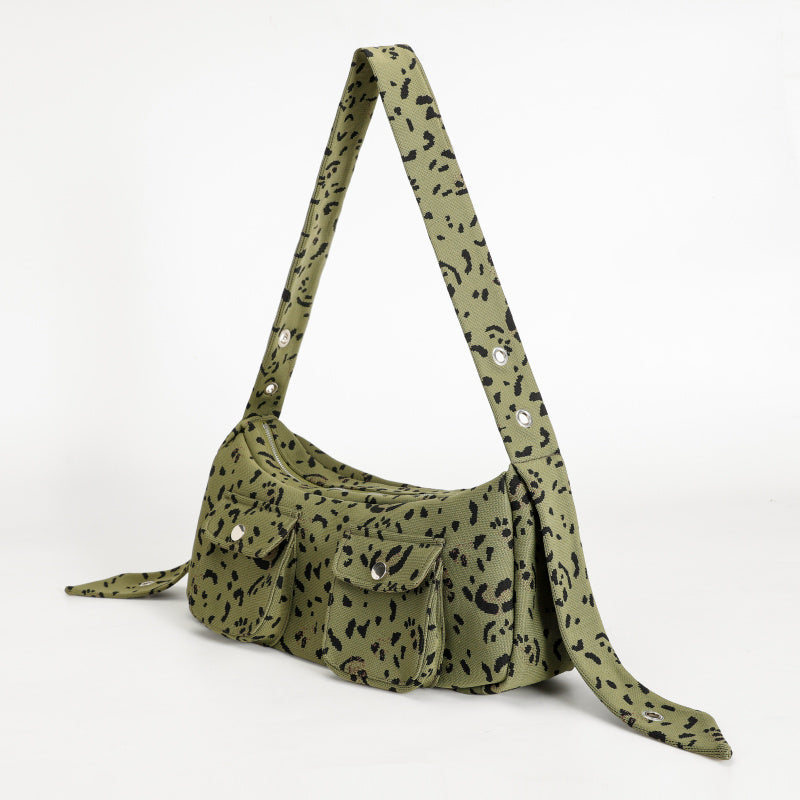Three-Color Leopard Print Crossbody Bag ins Wind2025New Trendy Cool Retro Street Style Women's Bag Leopard Print Cotton Canvas Bag
