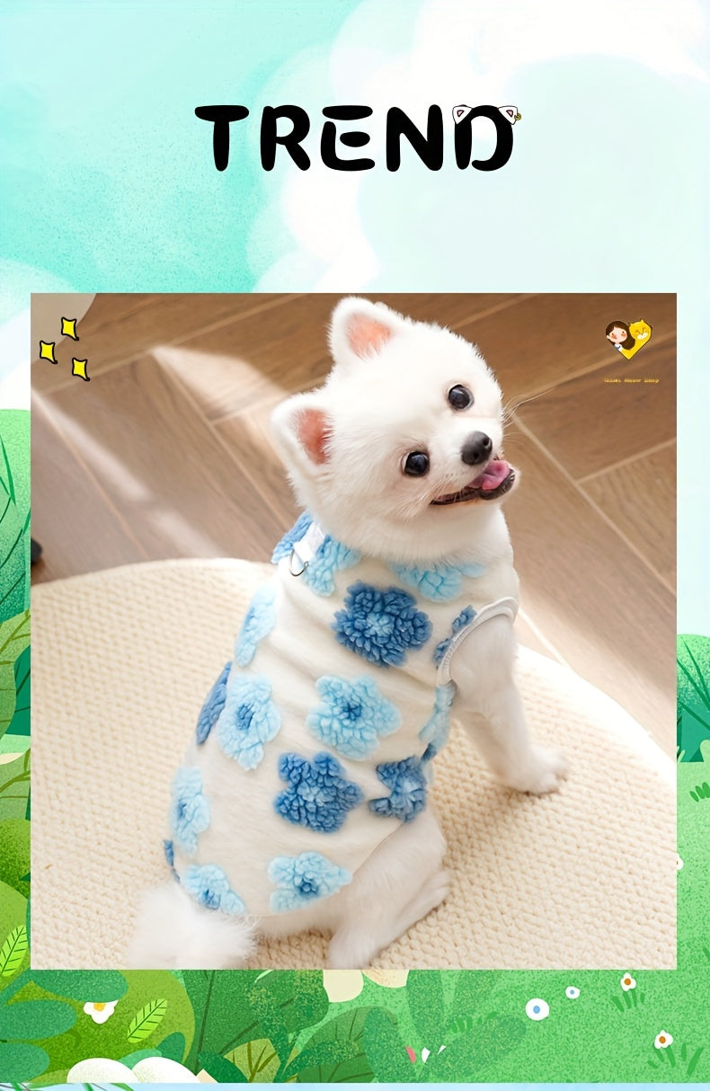 plaid Floral Fuzzy Double Layer Pet Vest,Suitable for Small to Extra Small Size Dogs and Cats - Keep Warm、Non-waterproof Autumn and Winter Clothing,With snap button,green/purple、Blue/Pink、Brown/Orange Optional,Pet Winter Clothing|Fashion Pet Clothing|Snap