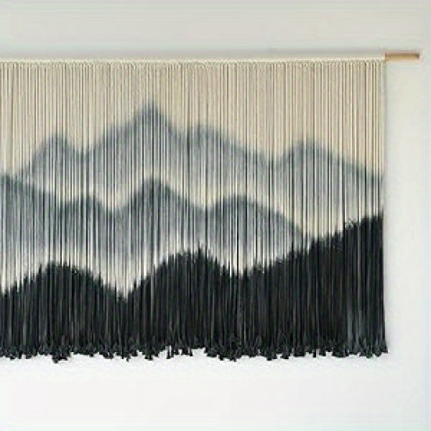 【Family relaxation】Large Bohemian Macrame Wall Hanging Canvas - Stripes、Gradient Blue and Black Fiber Art,Perfect for modern home decor,51Inches Wide x 31Inches Long,Cotton material,Bohemian Home Decor|Striped Pattern|Handmade Textile Products,McLamy Wall