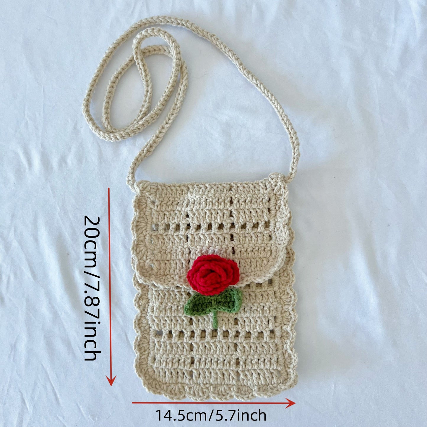 Hand-woven Flower Ladies' Phone Bag 3D Rose Daisy Vintage Lady Style Crossbody Bag Portable for Outings