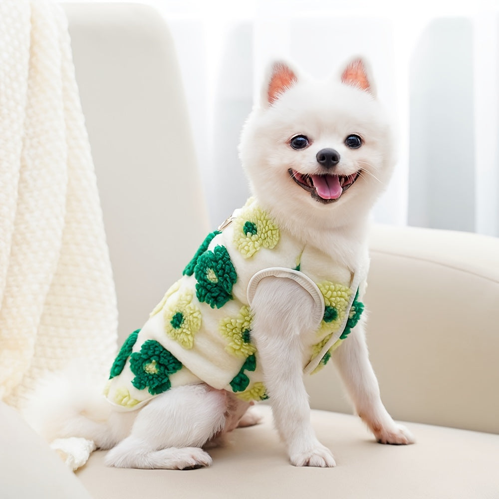 plaid Floral Fuzzy Double Layer Pet Vest,Suitable for Small to Extra Small Size Dogs and Cats - Keep Warm、Non-waterproof Autumn and Winter Clothing,With snap button,green/purple、Blue/Pink、Brown/Orange Optional,Pet Winter Clothing|Fashion Pet Clothing|Snap