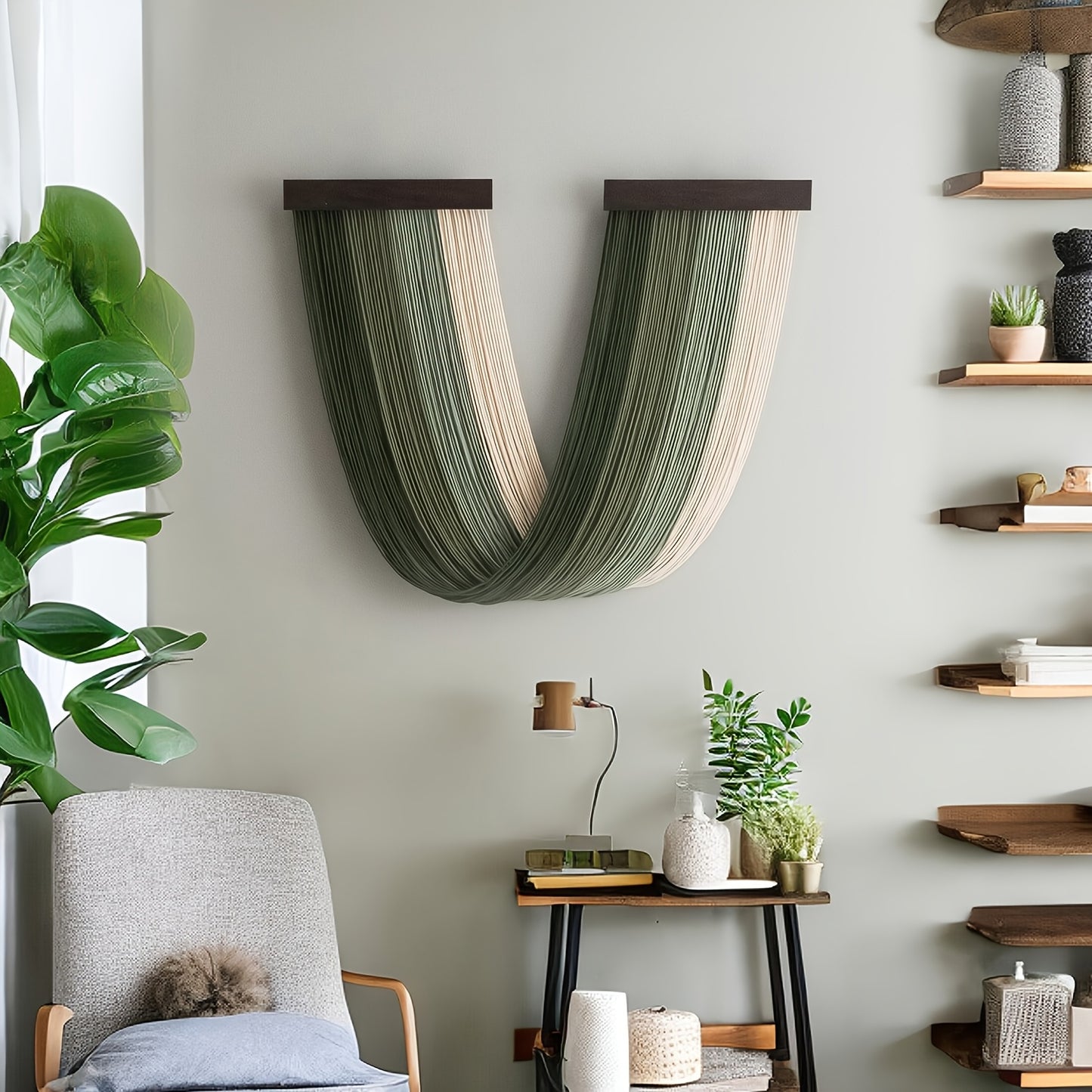 1Pieces Macrame Wall Hanging Bohemian Style Wall Tassel Tapestry Handmade Wooden Tassel Background Wall Hanging Decoration That Flutters with the Wind Living Room Bedroom Office Wall Tapestry