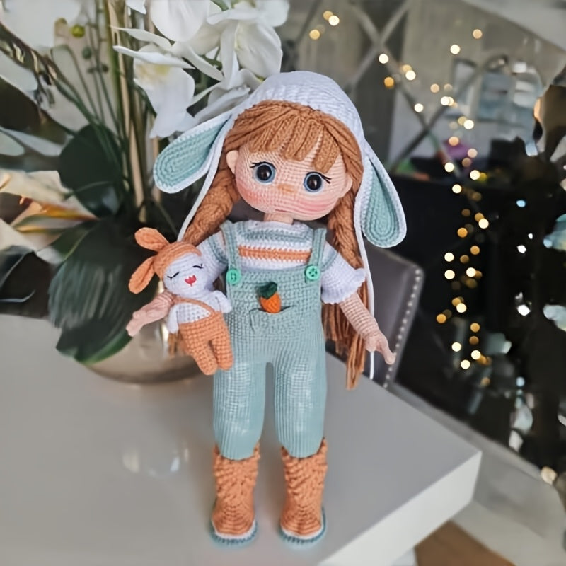 1Cute Big-Eyed Bunny Hat Girl Crochet Kit,Can be given to girls freely DIY Outfit Coordination,Funny Crochet Kit for Adults,Easy-to-follow video tutorials,Suitable for experienced crochet adults,DIY Handicraft Decorations,Cute home decorations,Perfect bir