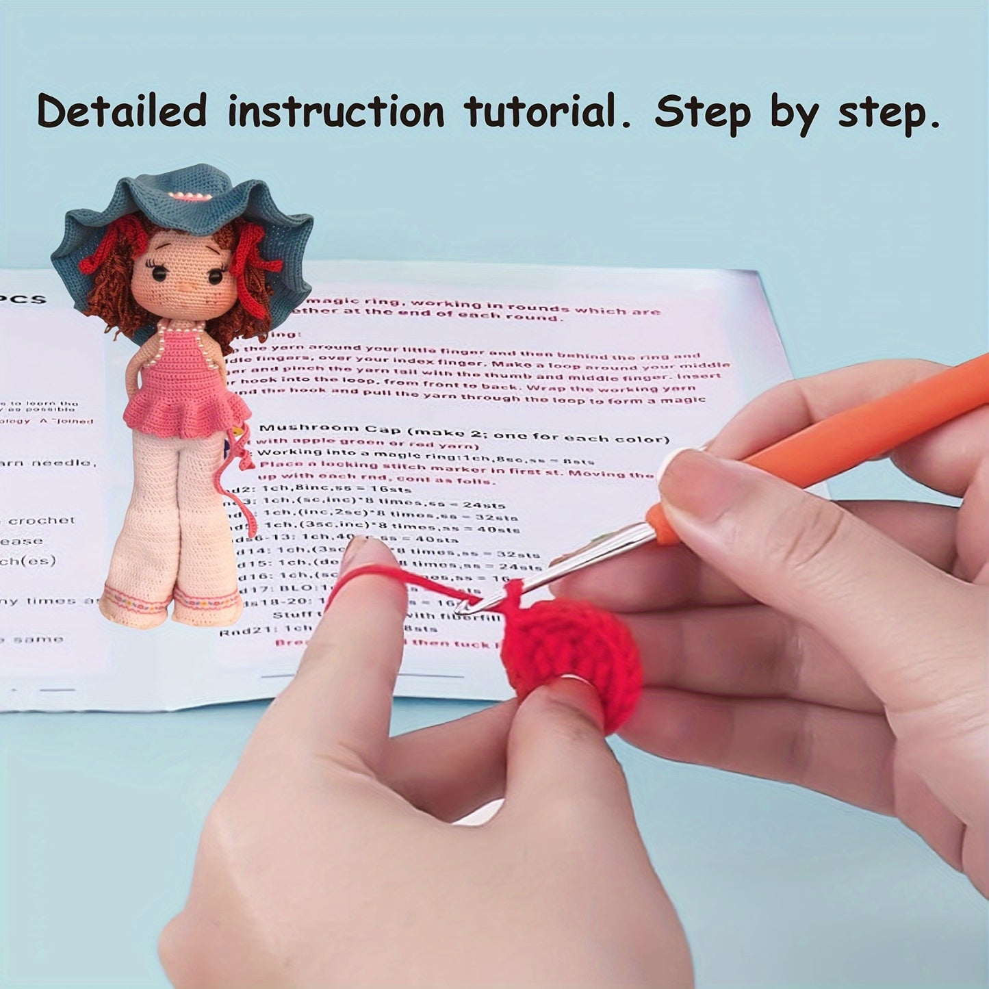 Straw Hat Girl Crochet Kit,Crochet Kit for Adults, girl DIY Woven Kit,Cute and Fun Home Decor Ornaments,Suitable for birthday Valentine's Day holiday gifts,It's a gift for family members,Partner,The best product from my friend-Non-Finished Product