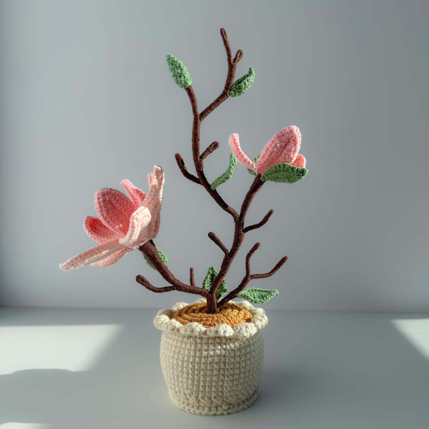 Handmade Crochet Magnolia Flower Pot Plant