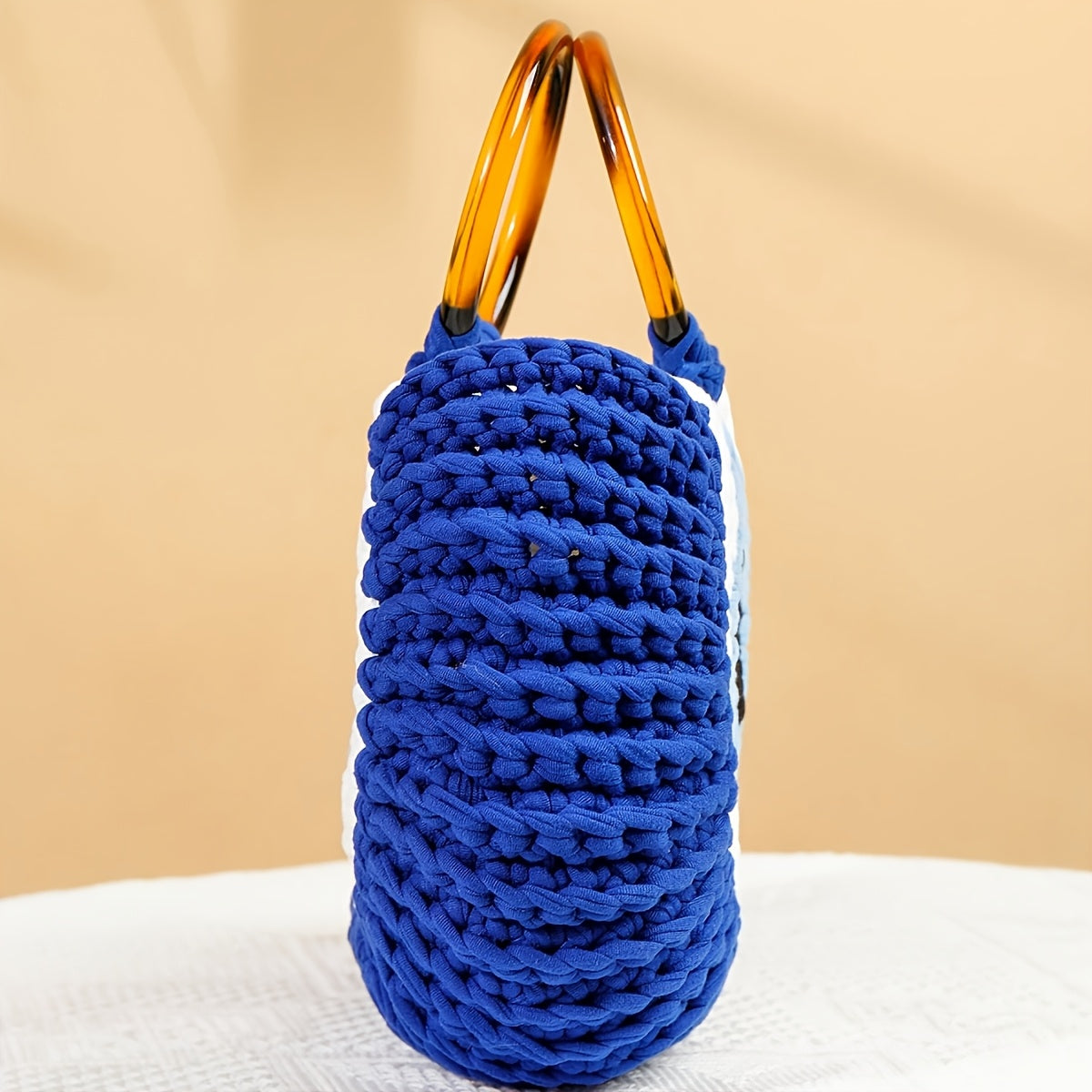 Handmade Crochet Large Capacity Bohemian Tote Bag,Eye-catching Geometric Patterns and Strap Details,Perfect for travel and outdoor activities
